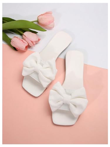 Image of GORGLITTER Women's Gold Sandals Dressy Cute Summer 2026 Bow Square Toe Trendy Beach Boho Wedding Vacation Slides Shoes