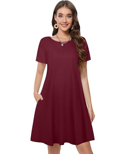 Image of Summer Dresses for Women Casual Tshirt Short Sleeve Floral Sundress Beach Cover Ups with Pockets 2026