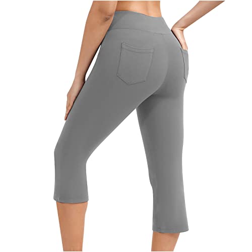 Fartey Women's Knee Length Capri Leggings With Pockets Casual Summer Workout Exercise Yoga Pants High Waist Athletic Leggins #TOP1
