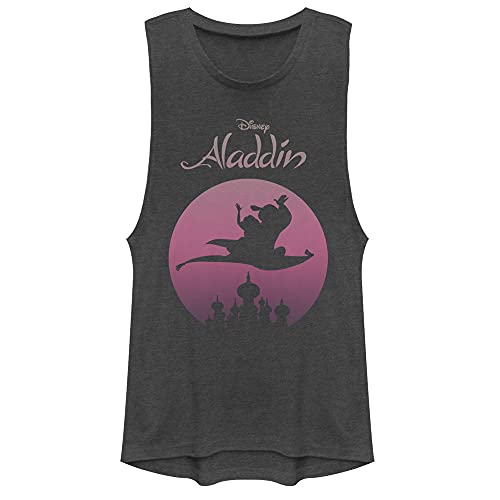 Disney Aladdin & Jasmine Silouhette Over Agrabah Vintage Juniors Muscle Tank Charcoal - image 1