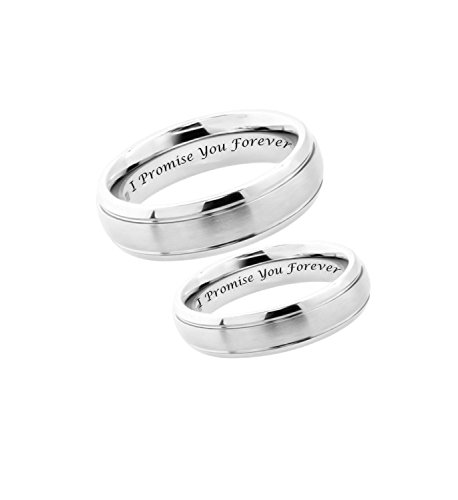 Personalized Silver Two Tone Ring Set Custom Engraved Free In Any Language - Silver Wedding Band Set - His & Hers Couple's Ring Set - Promise Rings - Ships from USA3