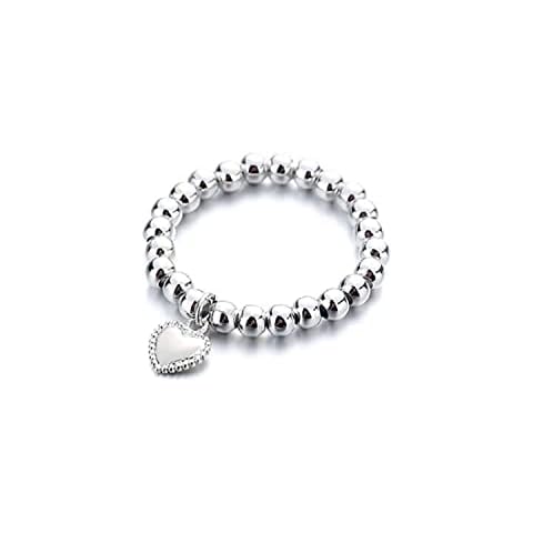Chereda Silver Color Love Heart Beaded Ring Handmade Elastic Ring For Women Minimalist Adjustable Finger Ring Wedding Jewelry Gift Cover