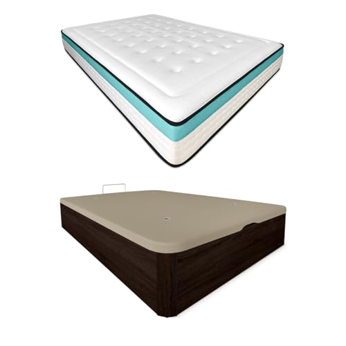 Duérmete Online - Pack Colchón Viscoelástico Bio MAX + Canapé Madera Abatible Gran Capacidad | Color Wengué 150 x 190