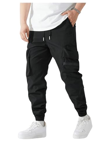 OYOANGLE Men's Drawstring Waist Jogger Cargo Pants Casual Pockets Trousers Streetwear
