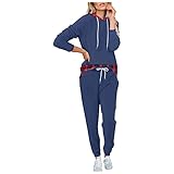 Longra Damen Jogginganzug Baumwolle Traingsanzug Frauen 2 Teilig Freizeitanzug Langarm Sportanzug Hoodie Sweatshirt 2-Teiliges Set Fitnessanzug für Running Yoga Gym Sportswear Hoodie Jogginghose