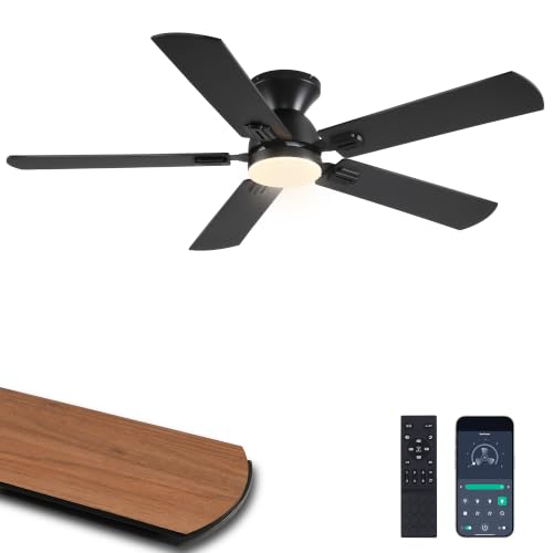 Ayaoty Ceiling Fan with Light - 52" Black Flush Mount Fandliers by Ayaoty - Used condition - US$62.99