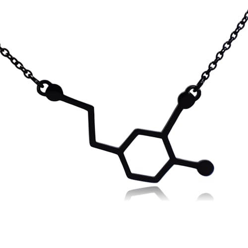 Dopamine Neurotransmitter Molecule Stainless Steel Necklace (Black) by Clayton Jewelry Labs - Used condition - US$15.33