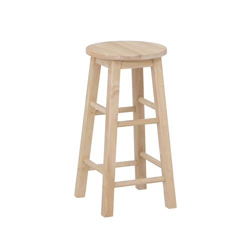 Linon Zeke Unfinished Solid Wood Backless Round Counter Stool with 24 Inch Seat Height