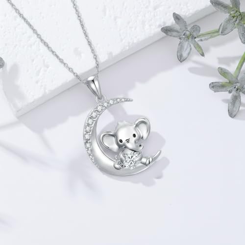 Image of PROESS Animal Birthstone Necklace 925 Sterling Silver Otter /Axolotl /Hippo /Elephant /Dachshund /Monkey /Red Panda Pendant Necklace Animal Birthstone Jewelry Gifts for Women