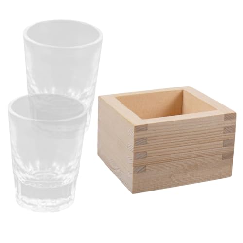 Amosfun 風の透明ガラス酒杯 木製箱付き おちょこ 冷酒器対応 和風デザイン 簡潔で上品な酒器 ホームバーや寿司店向け