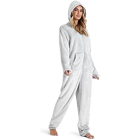 CityComfort Jumpsuit Damen Kuschelig Fleece Einteiler Schlafanzug Onesie Damen S-XL (Hell Grau, M) Cover