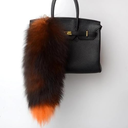 Image of 15.75 Inch Long Fluffy Faux Fur Tail Keychain, Fake Animal Tails for Handbags Backpacks Charm Tassel Ornaments (Orange-Black)
