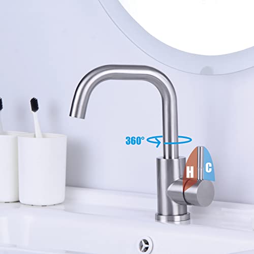 Single Hole Bathroom Bar Sink Faucet, 360° Swivel L-Shape Spout Modern Mini Wet Bar Prep Faucet Tap - Brushed Nickel #TOP3