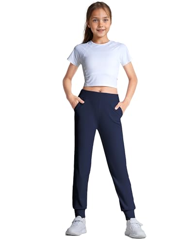 HASMES Calça de moletom infantil para meninas, calça atlética com bolsos, para ioga, corrida, dança,