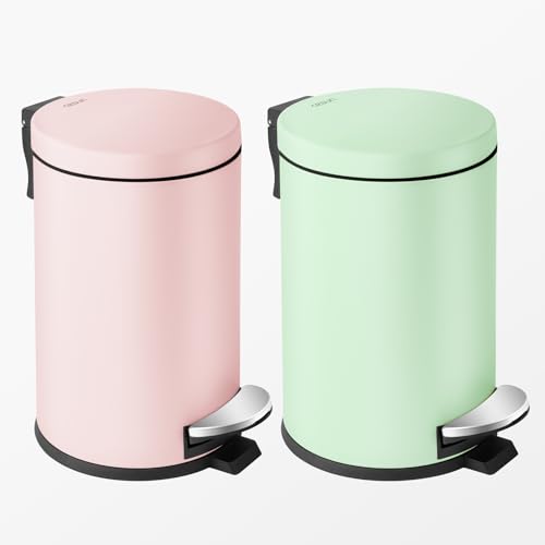 Image of Cesun 1.2 Gallons Small Pink Trash Can, Bathroom Garbage Can with Lid and Foot Pedal, Mini Round Wastebasket for Bathroom, Bedroom, Office, 4.5 Liters / 1.2 Gallons, Pink