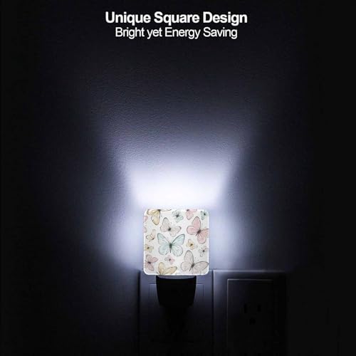 Image of LED Night Light,Retro Tropical Summer Butterflies LED Night Light Plug into Wall with Dusk to Dawn Light Sensor White Energy Efficient Nightlight for Bedroom Hallway Living Room Kitchen
