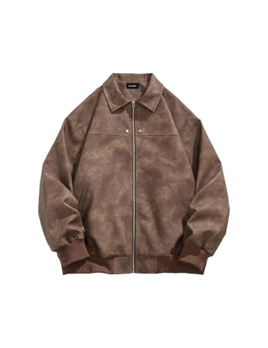 Fullneat Men’s Faux Leather Bomber Jacket Oversized Vintage Motorcycle Moto Coat Black Jacket Unisex Streetwear Zip Up Biker Outerwear Fashion Trendy Outfits for Men Women Casual Daily Wear Brown XL