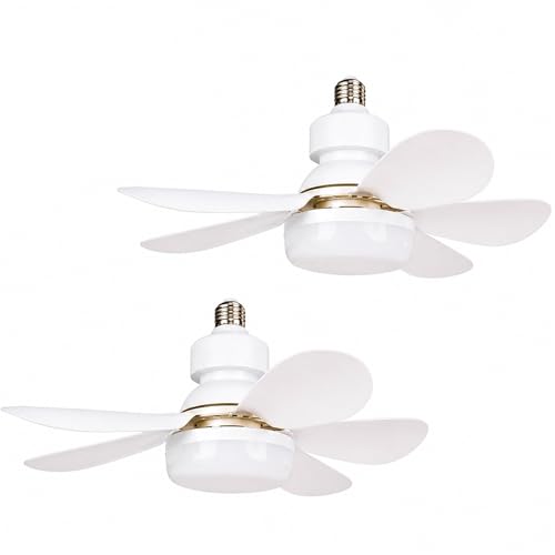 081 Store - 2 PEZZI Ventilatore da Soffitto con Luce LED E27 e Telecomando, Ventilatore Lampadario 42 cm con 3 Velocità e 3 Colori di Luce, Ventilatore da Soffitto Silenzioso con Attacco E27 (2)
