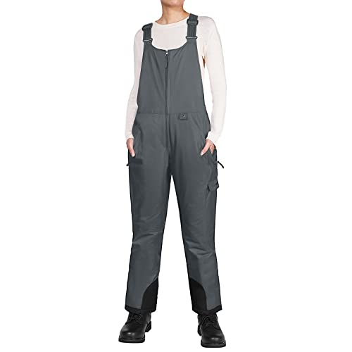 HISEA Damen Snow Bib Overalls 3M Thinsulate Schneeanzug Skihose Wasserdicht Isoliert Skihose Damen, grau, Large Cover