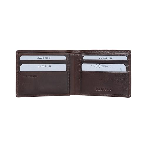 CAMELLO Bi-Fold Wallet – Classic Crunch Leather for Men/Two Slip Pockets/Six Card Slots and Two Bill Compartments (Brown)3