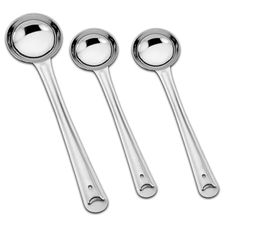 Image of Ajay's Shoppe 3-Piece Stainless Steel Ladle /Karchi Set | Heavy-Duty Serving & Cooking Spoons (28+31.5+34 CM) for Home & Professional Kitchens