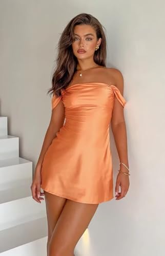 Off Shoulder Homecoming Dresses for Teens Satin Pleated Strapless Short HOCO Dresses IMC0954