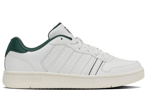 K-Swiss Court Palisades - Shoes for Men and Women - Vintage Tennis Style High Comfort - Cup Sole, Leather Upper, Lacing - Colour - Size, Bright White Posy Green Snow White, 8 UK