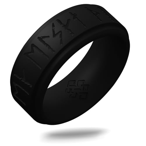 Knot Theory Viking Silicone Ring - I Love You in Rune Characters Breathable Comfort Fit - Valentine's Engagement Mens Wedding Band