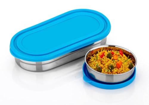 Image of Stainless Steel Lunch Box Combo for Office, School & Picnic | Set of 4 Airtight Containers (2 x 650ml + 200ml) | Leak-Proof Food Storage for Men, Women (Blue)