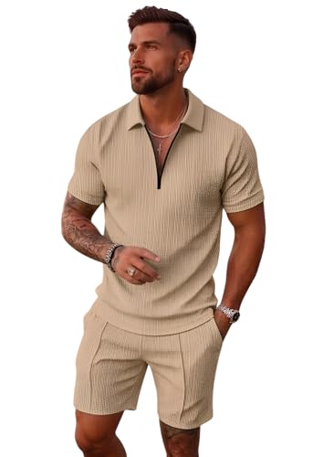 Image of Jawdrobe Men's Polo T-Shirt and Shorts Co-Ord Set | Summer Casual Matching Outfit | Breathable Casual Two Piece Set for Beach | Travel | Vacation Wear
