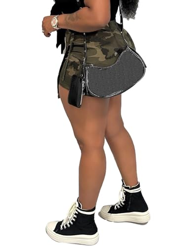 Vakkest Camo Cargo for Women Ladies Girls Females Oversized Slit Bodycon Camouflage Jean Skirt with Pocket Streetwear Y2k - Thumbnail 2