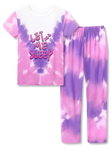 Image of Beezizac Girls Pajamas Cute Print Short /Long Sleeve Pants Set Size 6-18 | Soft Stretch Poly Blend, Comfy Crewneck, Elastic Waist Pants, Everyday & Holiday Sleepwear for Big Girls, Tweens & Teens