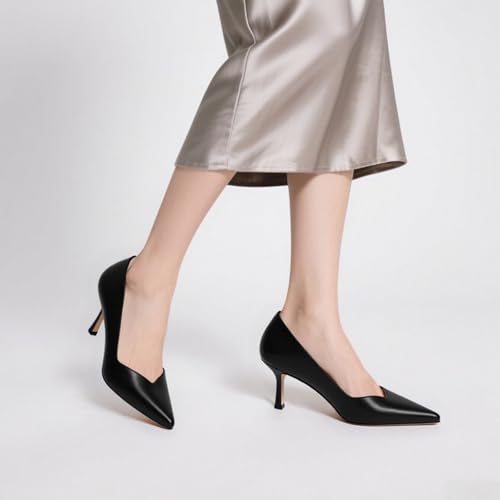 Image of Women Pointed Closed Toe 2.5 Inch Kitten Heel Slip On Pumps