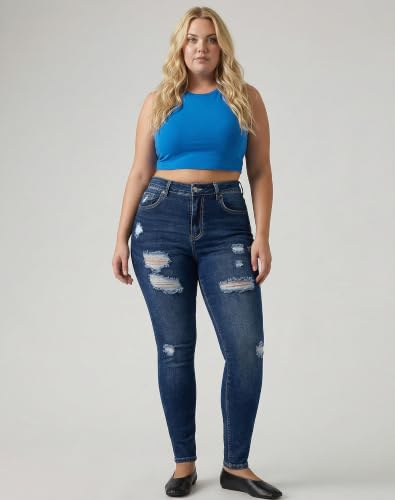 Image of roswear Women's Essentials Ripped Mid Rise Destroyed Skinny Jeans