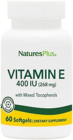 NaturesPlus Vitamin E – 400 iu Mixed D-Tocopherol, 60 Softgels – Easy to Swallow Vitamin E Supplement, Derived from Natural Soybean Oil – Free-Radical Defense – Gluten-Free – 60 Servings