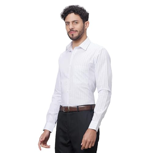 Image of Raymond Men's Slim Fit Pure Cotton Full Sleeve Semi Cutaway Collar Structure Pattern Light Blue Formal Shirt
