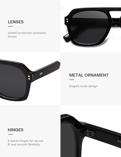 Image of SOJOS Retro Thick Polarized Aviator Sunglasses for Women Men, Large Trendy Bold Square Pilot Shades SJ2385
