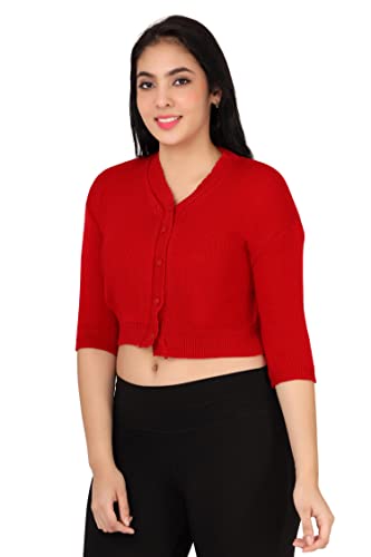 Image of Women Winter Wear V-Neck Half Sleeves Regular Fit Woollen Blouse