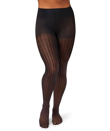 Hanes EcoSmart Openwork Stripe Women's Fashion Tights, Control Top, Sheer Toe, Black