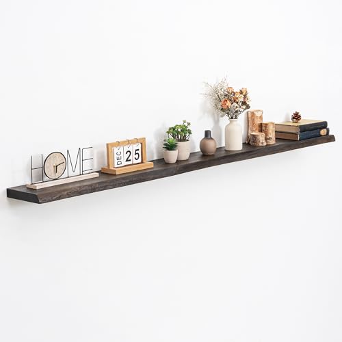 Image of Acovy Extra Deep 72 inch Long Live Edge Rustic Floating Shelves for Wall, Solid Wood Wall Shelves with Invisible Bracket Mount for Living Room Bathroom Bedroom Kitchen, Set of 1, Natural