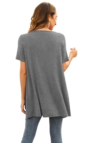 Image of Veryoung Floral Short Sleeve Cardigans for Women Casual Drape Open Front Lightweight Summer Cardigan with Pocket High Low Hem