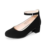 DREAM PAIRS Mädchen Kleiderschuhe Chunky High Heels Knöchelriemen Party Hochzeit Prinzessinnen Pumps für kleine und große Kinder,Size 35,Schwarz,KKUMPU2502