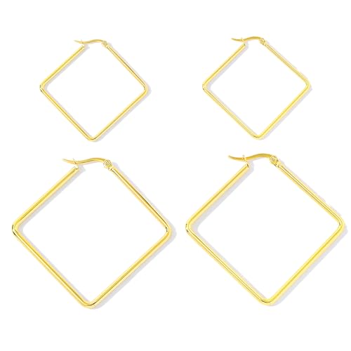 Hoop Earrings for Women - 18K Gold Plated Copper Minimalist Jewelry, Hypoallergenic Lightweight Design Fashion Statement Accessories for Daily Wear & Gifts