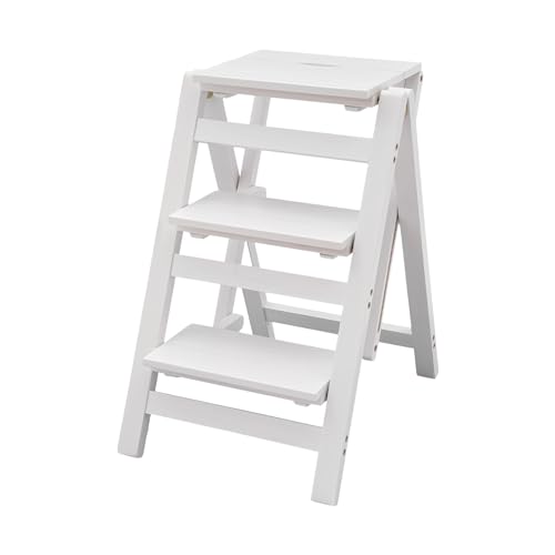 3 Step Ladder Folding Step Stool, Foldable Wooden Step Stool, 220.46lbs Load Capacity, Lightweight and Portable for Home Kitchen Space Saving
