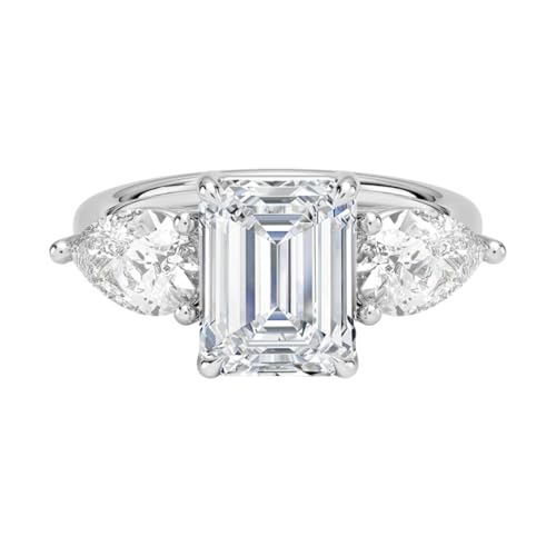 2 CT Emerald Cut Lab Grown Diamond Luxe Three Stone Engagement Ring For Her