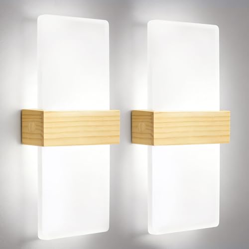Apliques de pared LED 12W de madera y acrílico blanco frío 6500K pack de 2