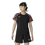 [ミズノ] テニス バドミントン ゲームシャツ 半袖 吸汗速乾 ダイナモーションフィット 日本バドミントン協会公認 62JAB225 レディース ブラック