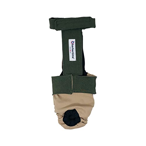 Barkertime Olive Green on Beige Biscotti Dog Diaper Overall, M, with Tail Hole - Made in USA