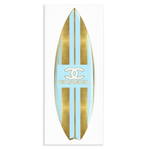 Striped Turquoise Surfboard Glam, 10 x 24 Inch Canvas Wall Art