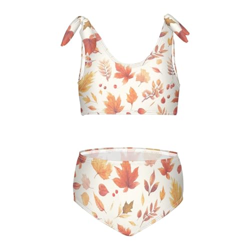 KLL Autumn Leaves Seamless Girl Two Piece Bikini Set Quick-Dry Swimsuit Swimming Suits Adjustable Strap